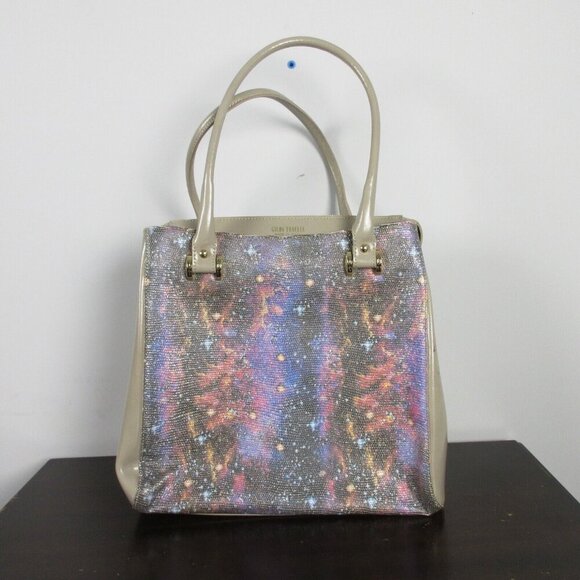 Gilda Tonelli Made in Italy Glittery Tote Bag Cream Glossy Purse Leather 980 - Picture 1 of 14